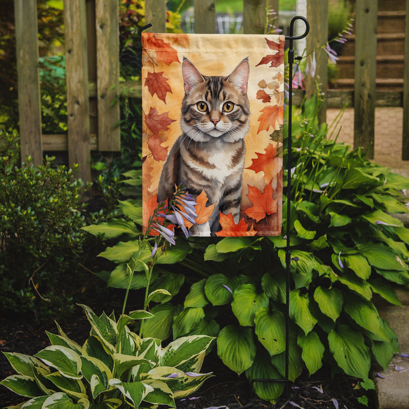 American Bobtail Fall Garden Flag - Cat in Fall Leaves - Cat-Themed Seasonal Yard Decor