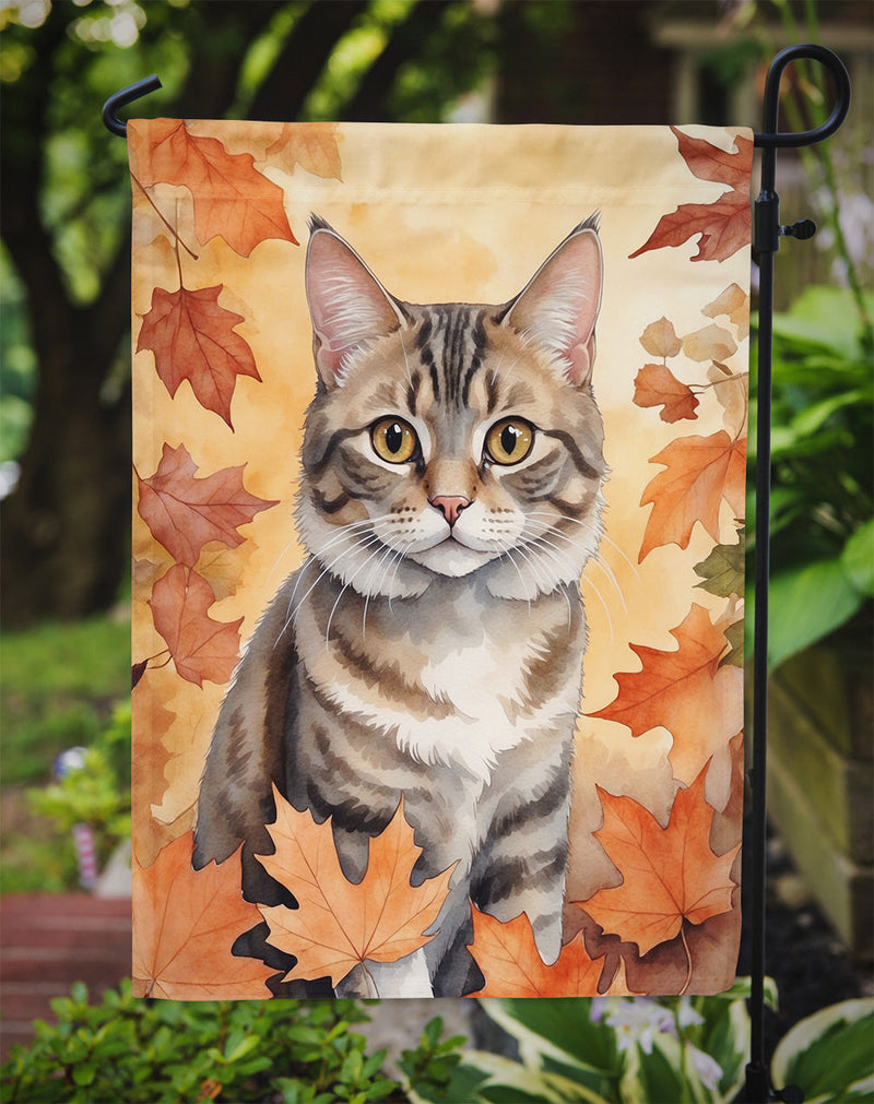 American Bobtail Fall Garden Flag - Cat in Fall Leaves - Cat-Themed Seasonal Yard Decor