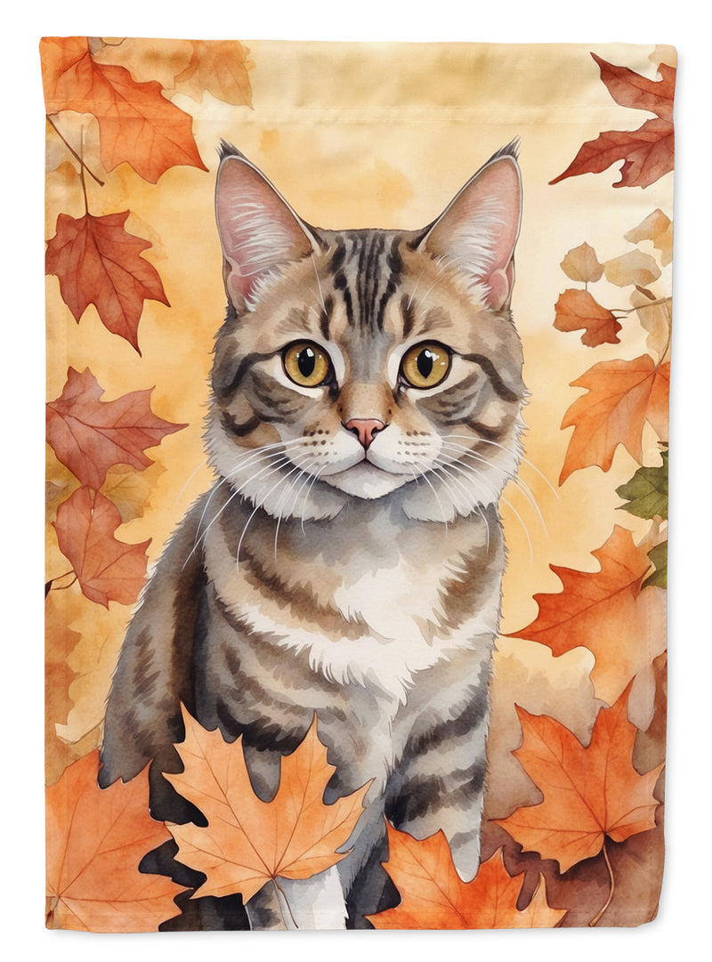 American Bobtail Fall Garden Flag - Cat in Fall Leaves - Cat-Themed Seasonal Yard Decor