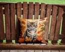 American Bobtail Cat in Fall Leaves Throw Pillow - 14x14 Decorative Pillow – Art for Your Home & Patio