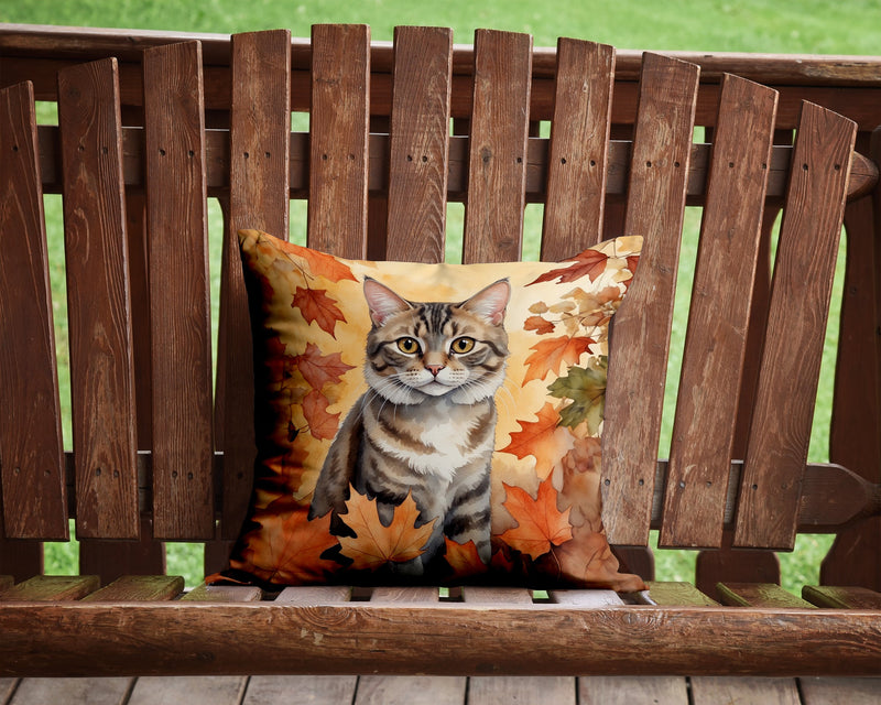 American Bobtail Cat in Fall Leaves Throw Pillow - 14x14 Decorative Pillow – Art for Your Home & Patio