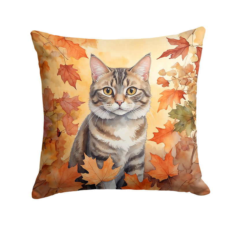 American Bobtail Cat in Fall Leaves Throw Pillow - 14x14 Decorative Pillow – Art for Your Home & Patio