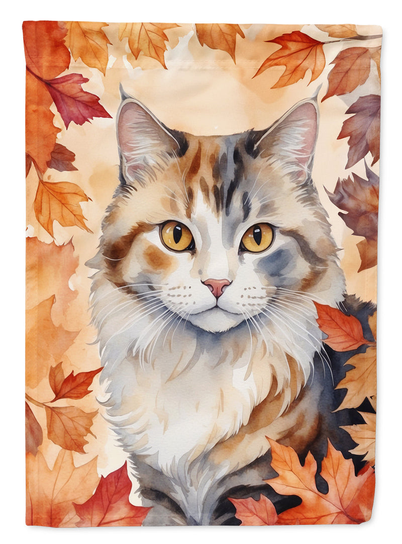 American Curl Fall Garden Flag - Cat in Fall Leaves - Cat-Themed Seasonal Yard Decor