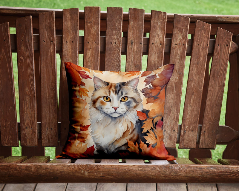 American Curl Cat in Fall Leaves Throw Pillow - 14x14 Decorative Pillow – Art for Your Home & Patio