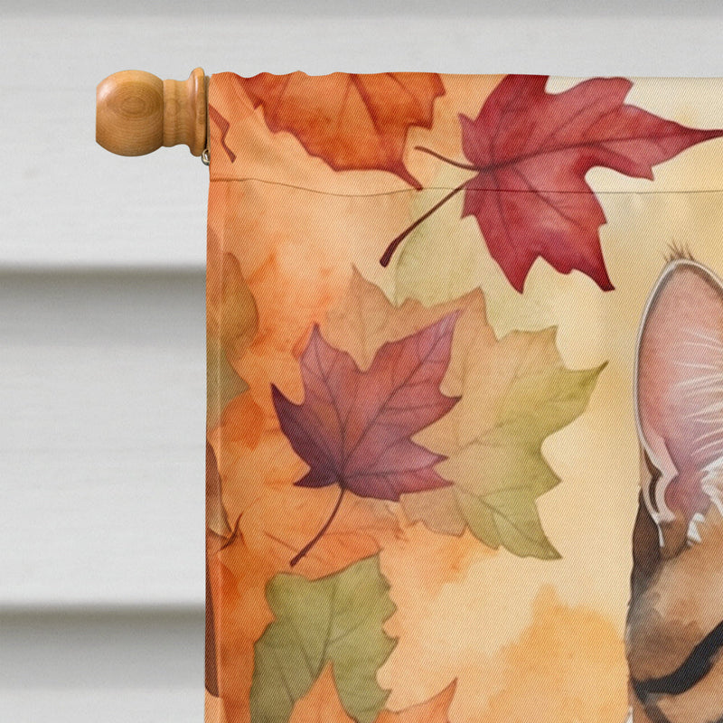 American Polydactyl Cat in Fall Leaves House Flag