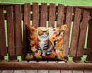 American Polydactyl Cat in Fall Leaves Throw Pillow - 14x14 Decorative Pillow – Art for Your Home & Patio