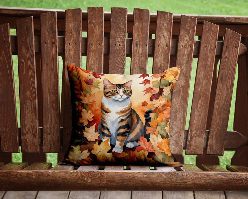 American Polydactyl Cat in Fall Leaves Throw Pillow - 14x14 Decorative Pillow – Art for Your Home & Patio