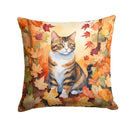 American Polydactyl Cat in Fall Leaves Throw Pillow - 14x14 Decorative Pillow – Art for Your Home & Patio