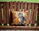 American Shorthair Cat in Fall Leaves Throw Pillow - 14x14 Decorative Pillow – Art for Your Home & Patio