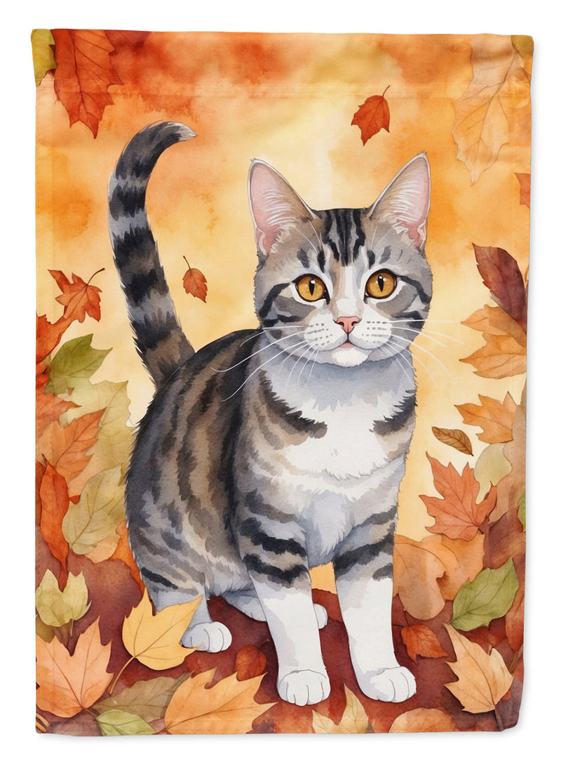 American Wirehair Fall Garden Flag - Cat in Fall Leaves - Cat-Themed Seasonal Yard Decor