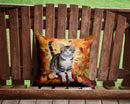 American Wirehair Cat in Fall Leaves Throw Pillow - 14x14 Decorative Pillow – Art for Your Home & Patio