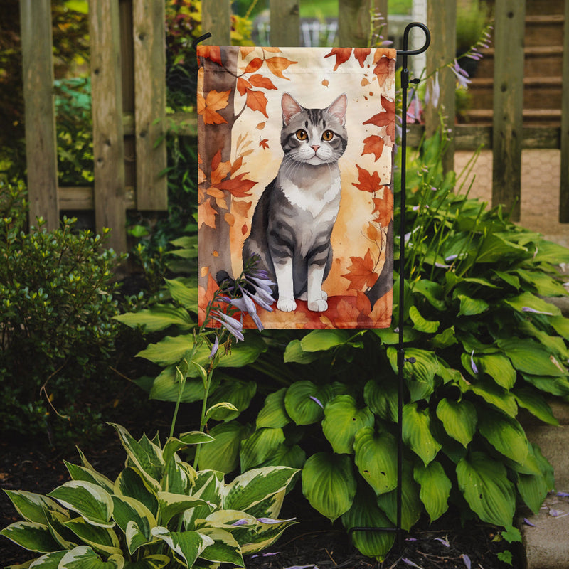 American Wirehair Fall Garden Flag - Cat in Fall Leaves - Cat-Themed Seasonal Yard Decor
