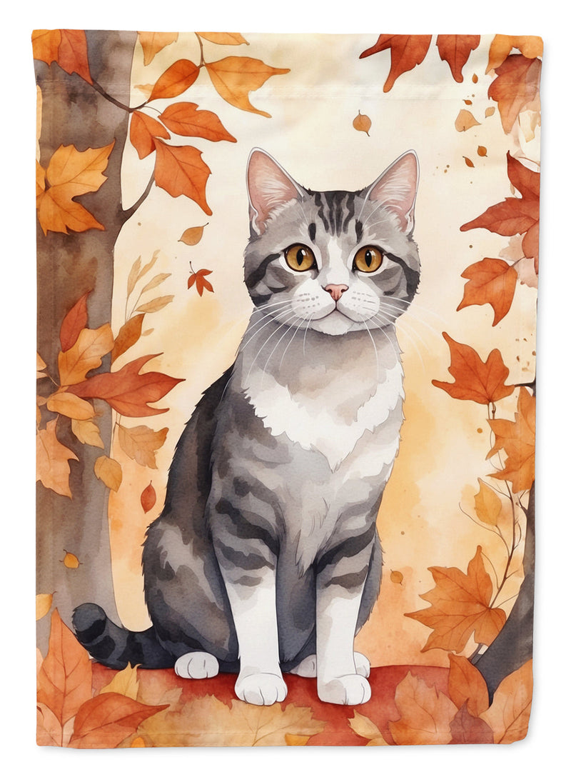 American Wirehair Fall Garden Flag - Cat in Fall Leaves - Cat-Themed Seasonal Yard Decor