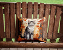 American Wirehair Cat in Fall Leaves Throw Pillow - 14x14 Decorative Pillow – Art for Your Home & Patio