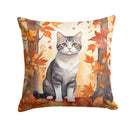 American Wirehair Cat in Fall Leaves Throw Pillow - 14x14 Decorative Pillow – Art for Your Home & Patio