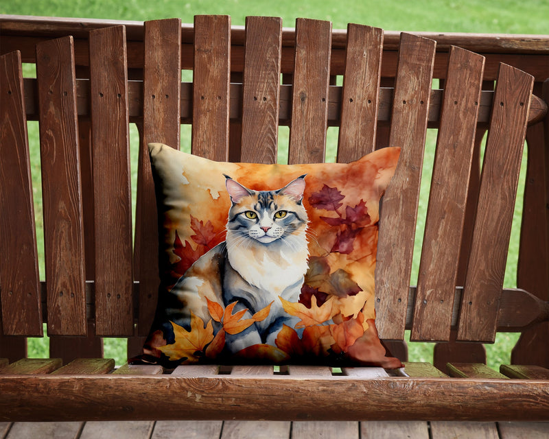 Aphrodite Giant Cat in Fall Leaves Throw Pillow - 14x14 Decorative Pillow – Art for Your Home & Patio