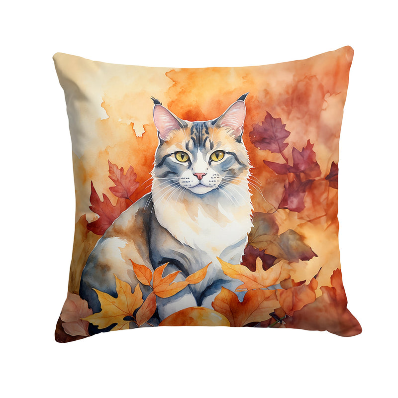 Aphrodite Giant Cat in Fall Leaves Throw Pillow - 14x14 Decorative Pillow – Art for Your Home & Patio
