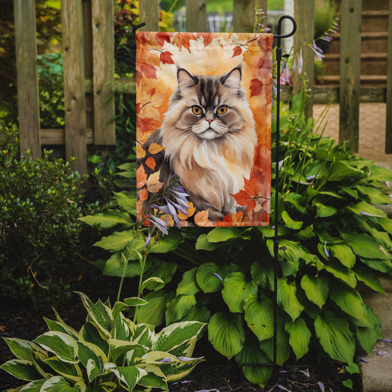 Persian Cat in Fall Leaves Garden Flag