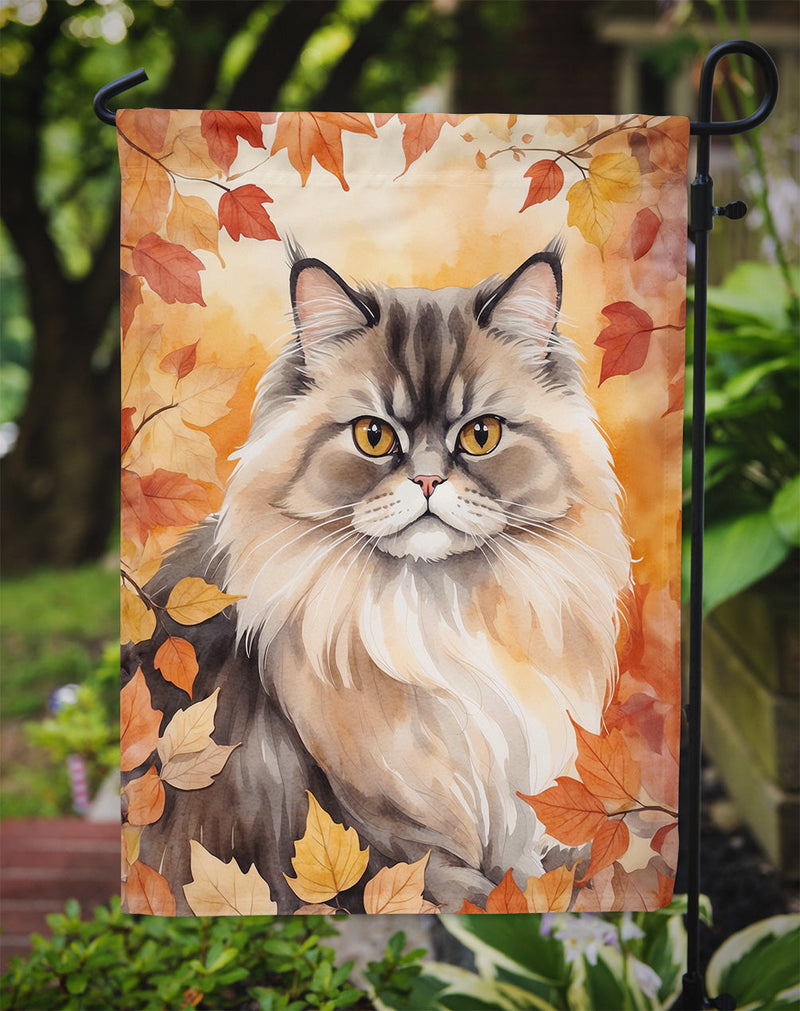 Persian Cat in Fall Leaves Garden Flag