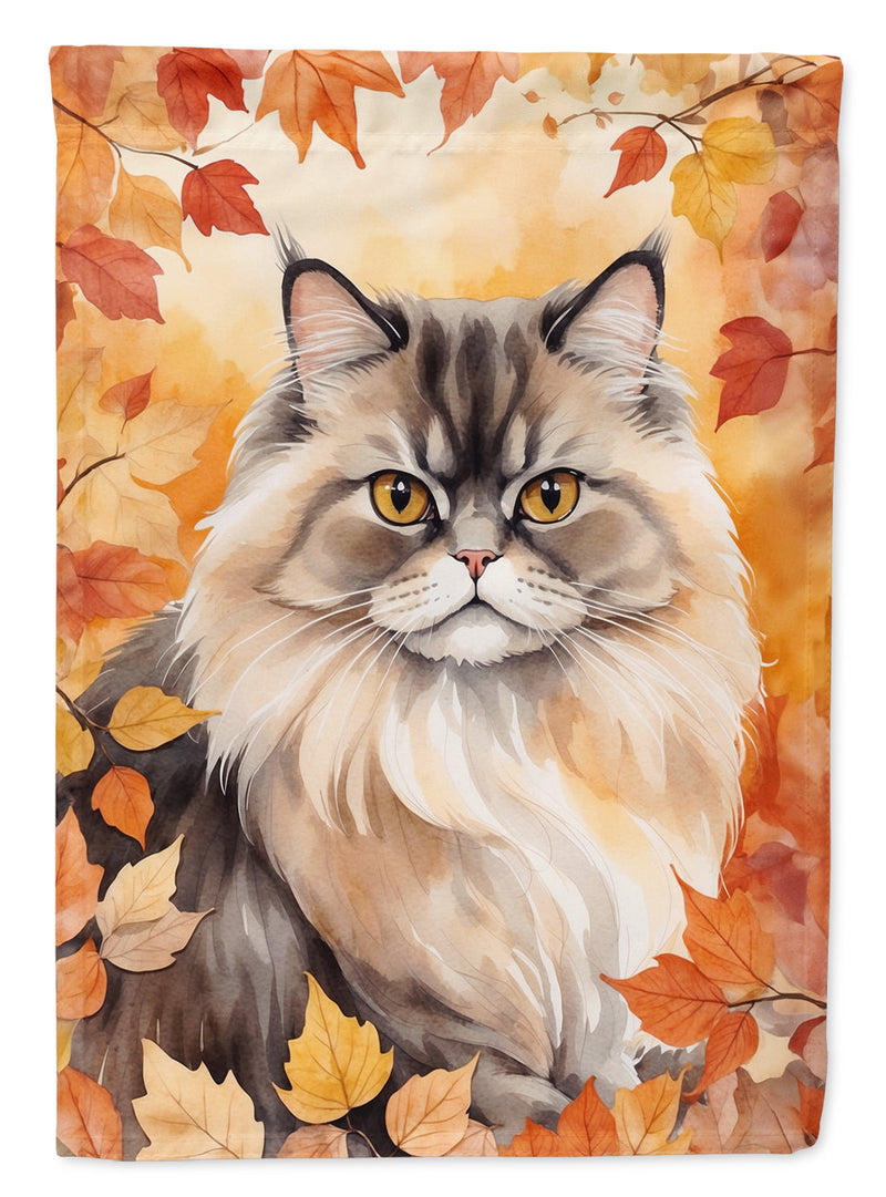 Persian Cat in Fall Leaves Garden Flag