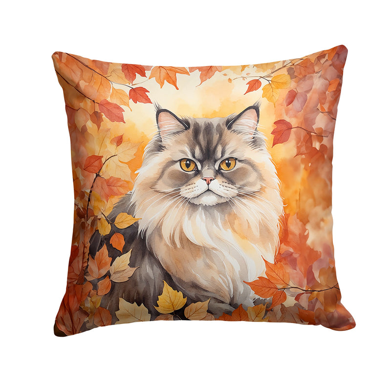 Persian Cat in Fall Leaves Throw Pillow