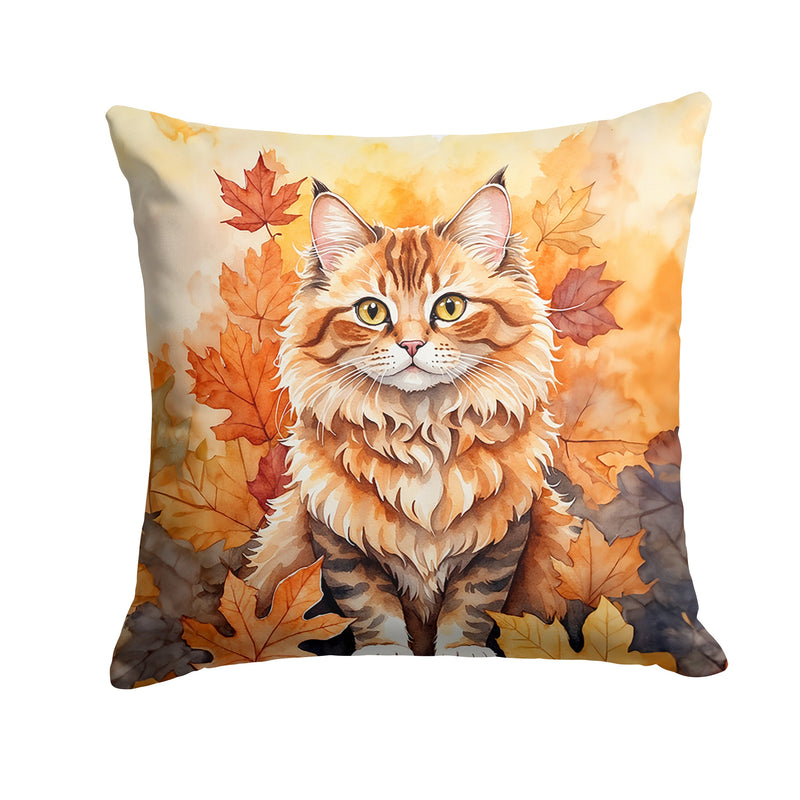 Skookum Cat in Fall Leaves Throw Pillow