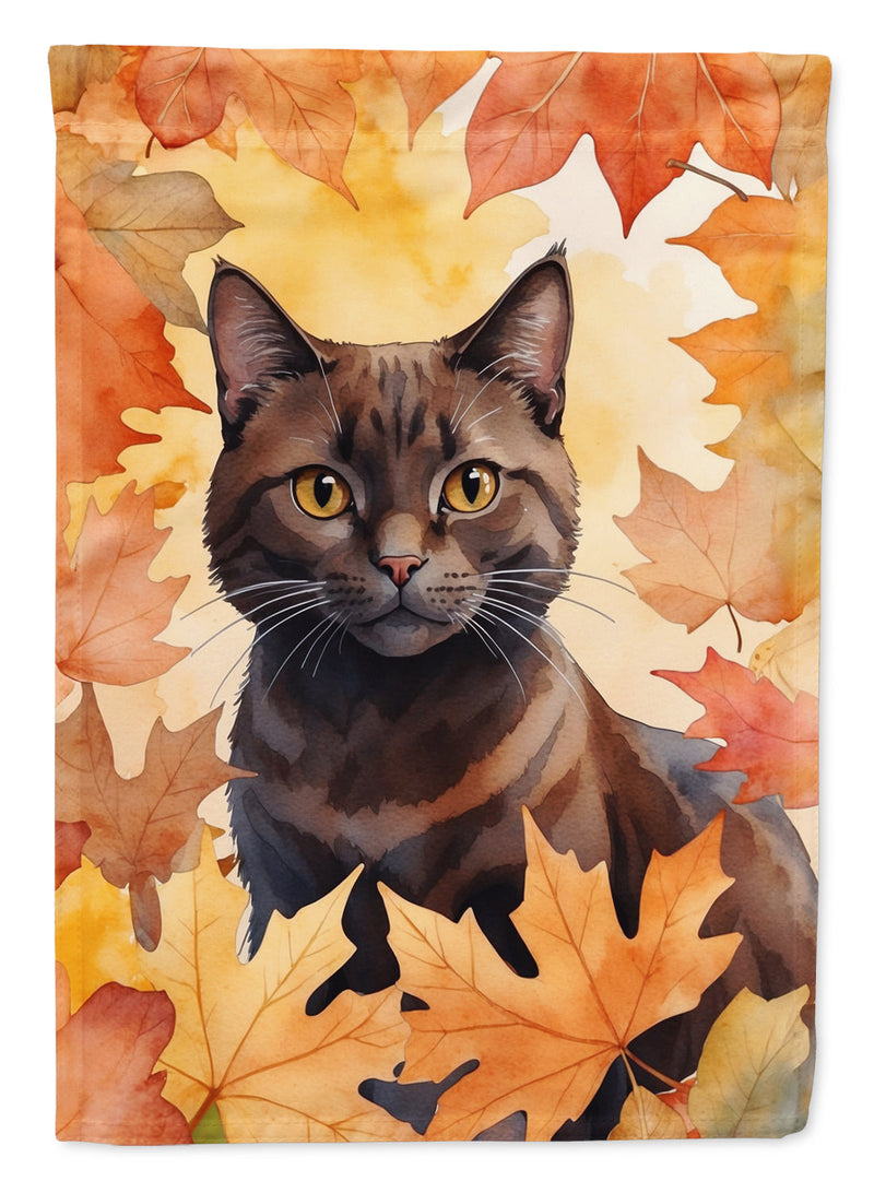 York Chocolate Cat in Fall Leaves House Flag