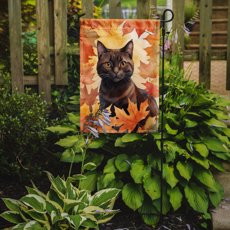 York Chocolate Cat in Fall Leaves Garden Flag