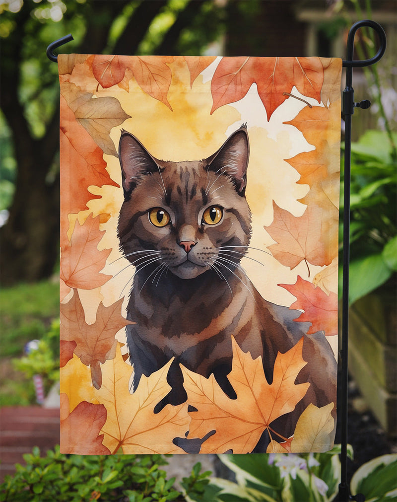 York Chocolate Cat in Fall Leaves Garden Flag