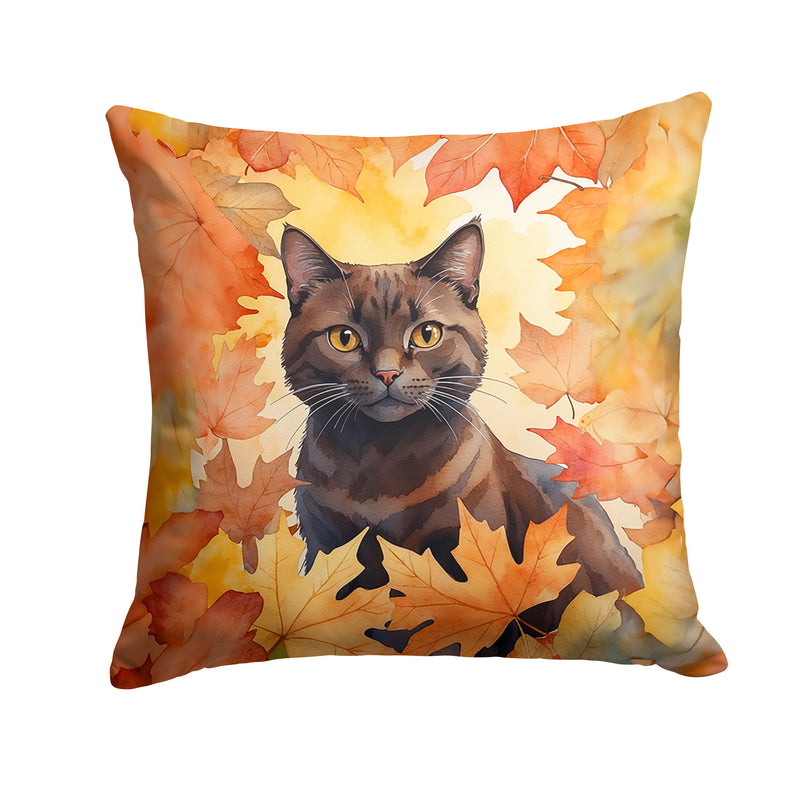 York Chocolate Cat in Fall Leaves Throw Pillow