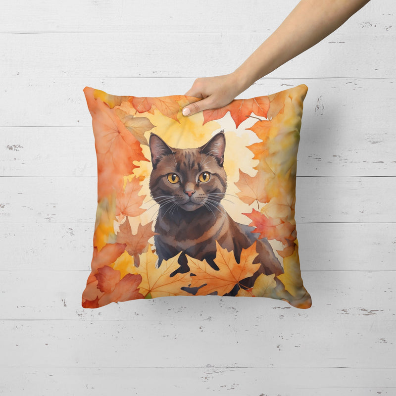 York Chocolate Cat in Fall Leaves Throw Pillow