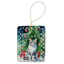 Aegean Cat By the Christmas Tree Porcelain Ornament