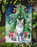 Aegean Christmas Garden Flag - Cat by the Christmas Tree - Cat-Themed Holiday Yard Decor