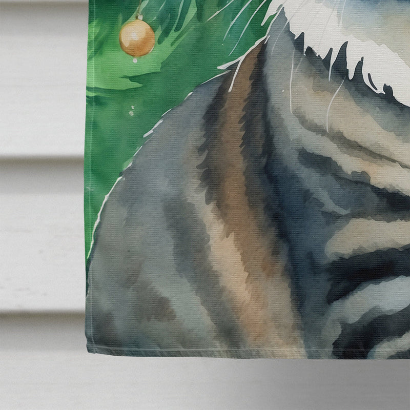 American Bobtail Cat By the Christmas Tree House Flag