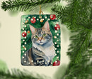 American Bobtail Cat By the Christmas Tree Porcelain Ornament