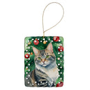 American Bobtail Cat By the Christmas Tree Porcelain Ornament