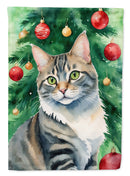 American Bobtail Christmas Garden Flag - Cat by the Christmas Tree - Cat-Themed Holiday Yard Decor