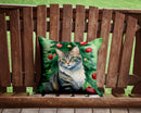 American Bobtail Cat By the Christmas Tree Throw Pillow - 14x14 Decorative Pillow – Art for Your Home & Patio