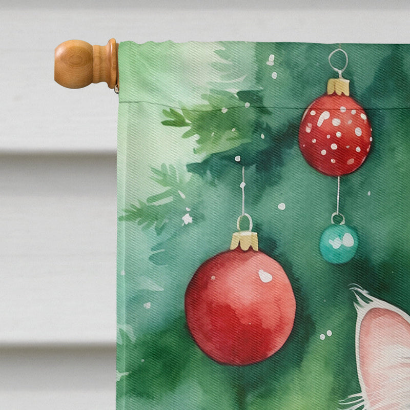American Curl Cat By the Christmas Tree House Flag