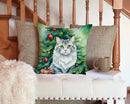 American Curl Cat By the Christmas Tree Throw Pillow - 14x14 Decorative Pillow – Art for Your Home & Patio