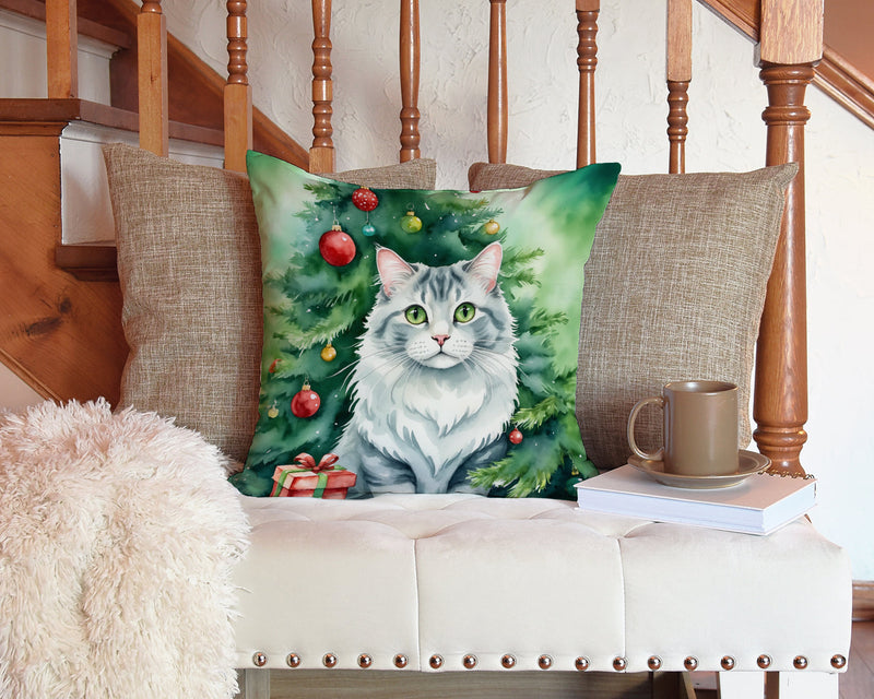 American Curl Cat By the Christmas Tree Throw Pillow - 14x14 Decorative Pillow – Art for Your Home & Patio