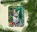 American Shorthair Cat By the Christmas Tree Porcelain Ornament