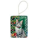 American Shorthair Cat By the Christmas Tree Porcelain Ornament