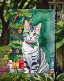 American Shorthair Christmas Garden Flag - Cat by the Christmas Tree - Cat-Themed Holiday Yard Decor
