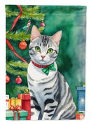 American Shorthair Christmas Garden Flag - Cat by the Christmas Tree - Cat-Themed Holiday Yard Decor