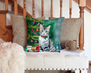 American Shorthair Cat By the Christmas Tree Throw Pillow - 14x14 Decorative Pillow – Art for Your Home & Patio