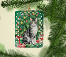 American Wirehair Cat By the Christmas Tree Porcelain Ornament