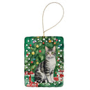 American Wirehair Cat By the Christmas Tree Porcelain Ornament
