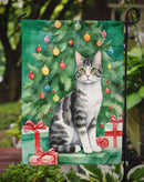 American Wirehair Christmas Garden Flag - Cat by the Christmas Tree - Cat-Themed Holiday Yard Decor