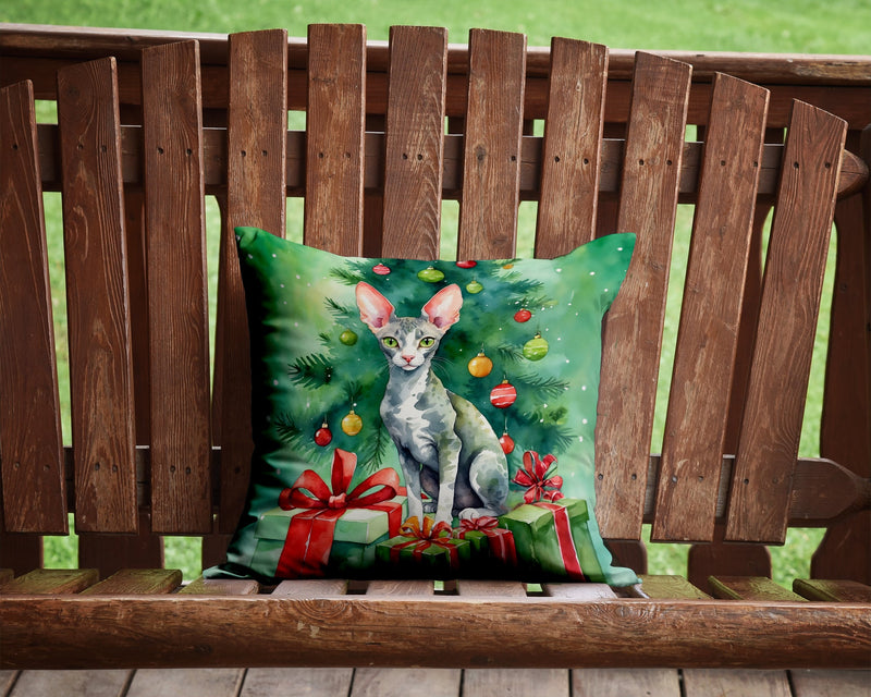 Cornish Rex Cat By the Christmas Tree Throw Pillow - 14x14 Decorative Pillow – Art for Your Home & Patio